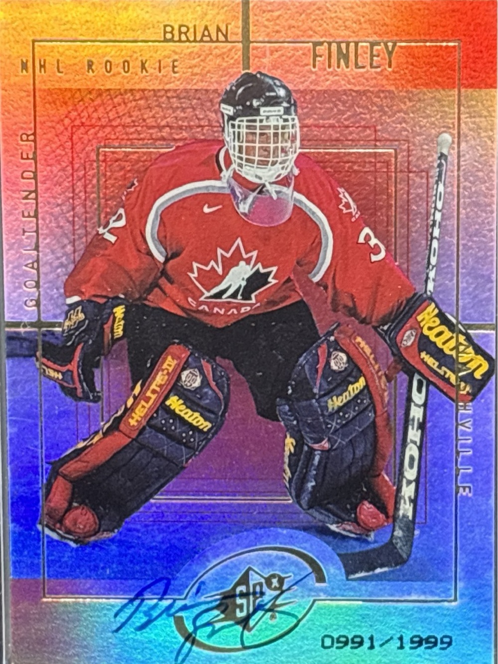 Upper Deck Brian Finley Rookie Hockey Trading Card Auto LE 991/1999
